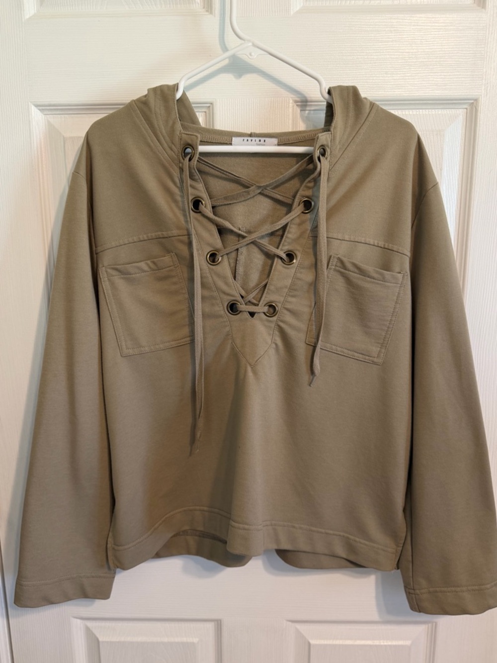 FAVLUX Lace-Up Pocket Hoodie in Taupe